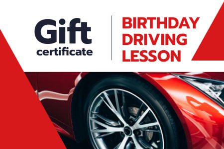 Driving Lessons Offer with Shiny Red Car Gift Certificate Design Template