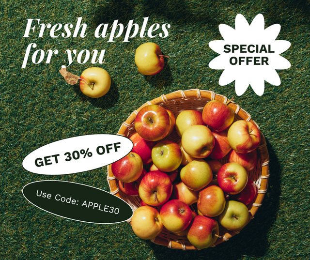Offer of Fresh Apples with Discount Facebook Design Template