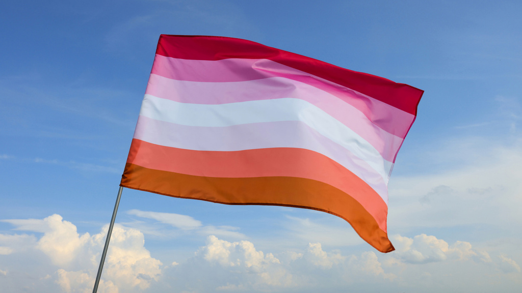 Plantilla de diseño de Lesbian Community Flag with Clear Skies Zoom Background 