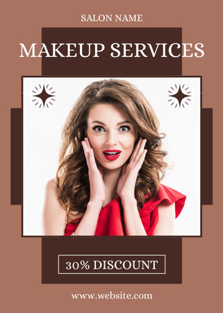Makeup Services Offer with Attractive Excited Woman Flayer Design Template