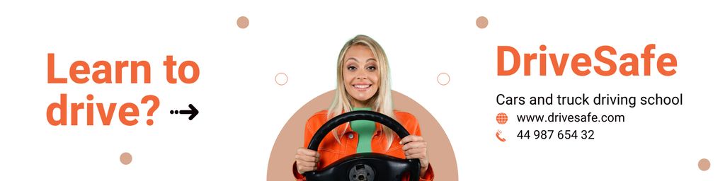 Happy Woman And Safe Car Driving Course Promotion Twitter Design Template