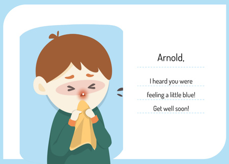 Boy Suffering From Sneezing Illustration Postcard 5x7in Modelo de Design