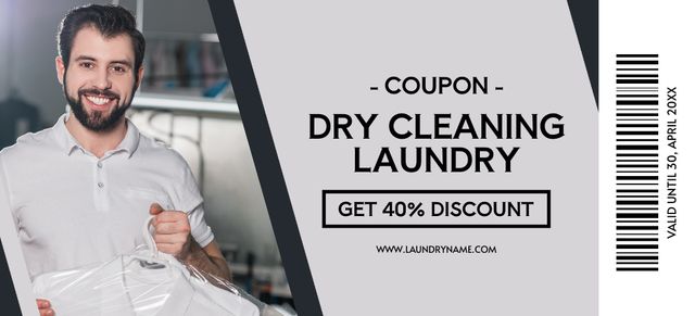 Modèle de visuel Services of Dry Cleaning and Laundry with Smiling Man - Coupon 3.75x8.25in