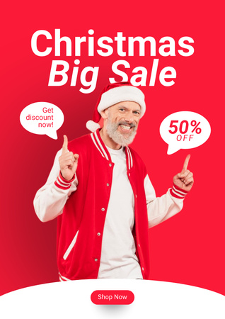 Cool Santa for Christmas Big Sale Red Poster Design Template