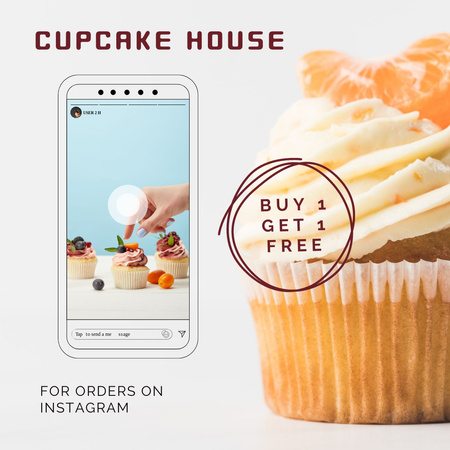 Reklama na Cupcake Store se sladkou pekárnou Instagram Šablona návrhu