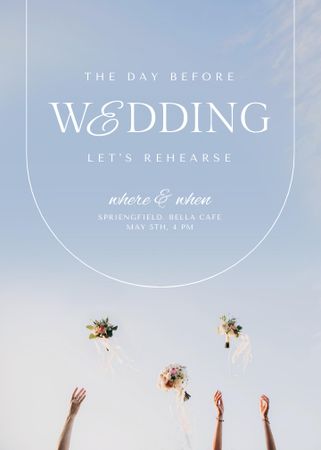 Wedding Day Announcement with Festive Bouquets Invitation Design Template