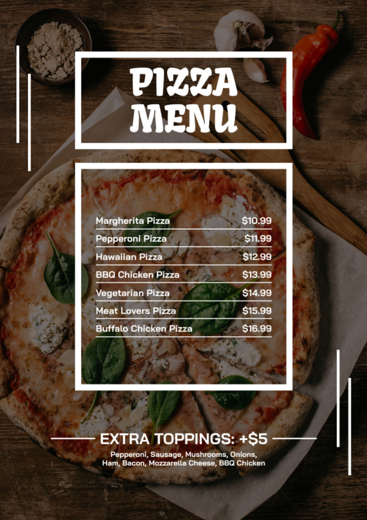 Template di design Pizza Price Offer in White Frame Menu