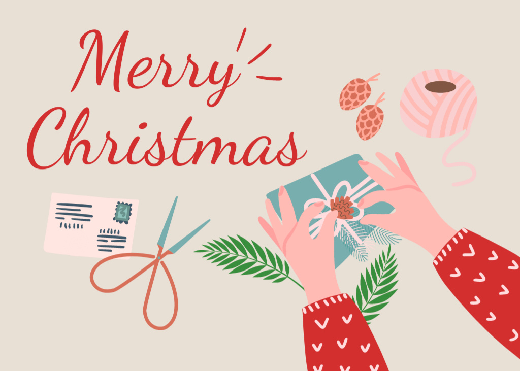 Heartfelt Christmas Greeting with Making Decoration by Hands Postcard 5x7in Šablona návrhu