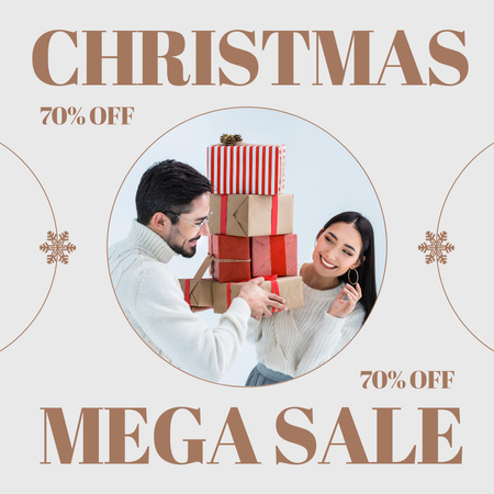 Modèle de visuel Couple tenant une pile de cadeaux pour la méga vente de Noël - Instagram AD