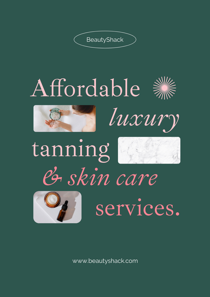 Designvorlage Tanning Salon Services Ad on Green für Poster B2