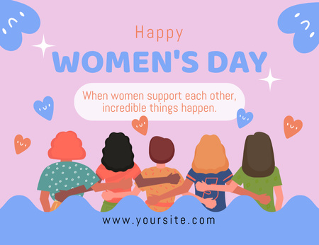 Illustration of Hugging Women on Women's Day Thank You Card 5.5x4in Horizontal Design Template