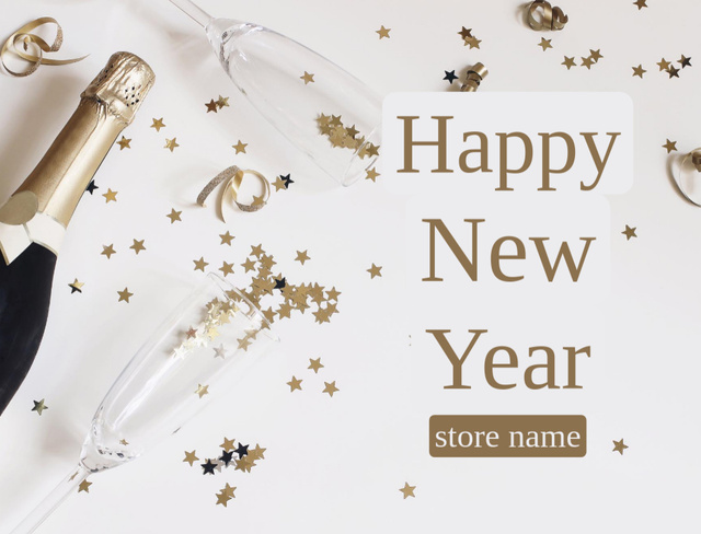 New Year Greeting with Champagne Bottle Postcard 4.2x5.5in Design Template