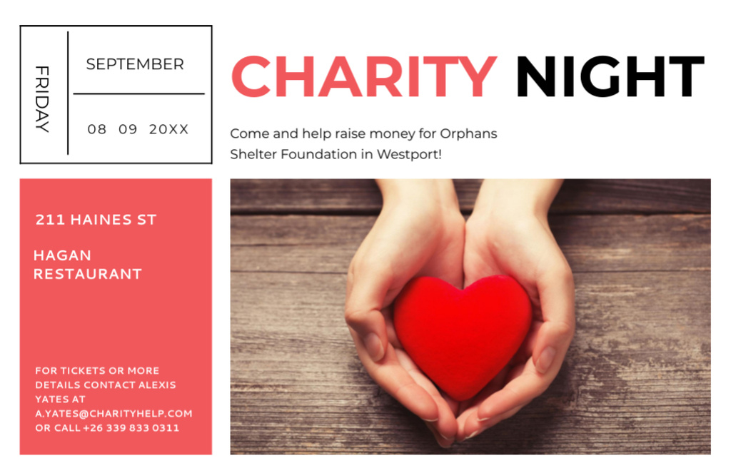 Plantilla de diseño de Charity Event Announcement with Hands holding Red Heart Flyer 5.5x8.5in Horizontal 