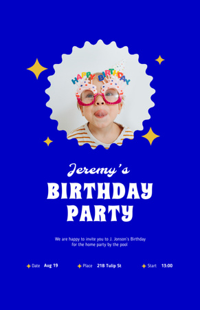 Birthday Party Announcement With Cute Kid Invitation 5.5x8.5in Tasarım Şablonu