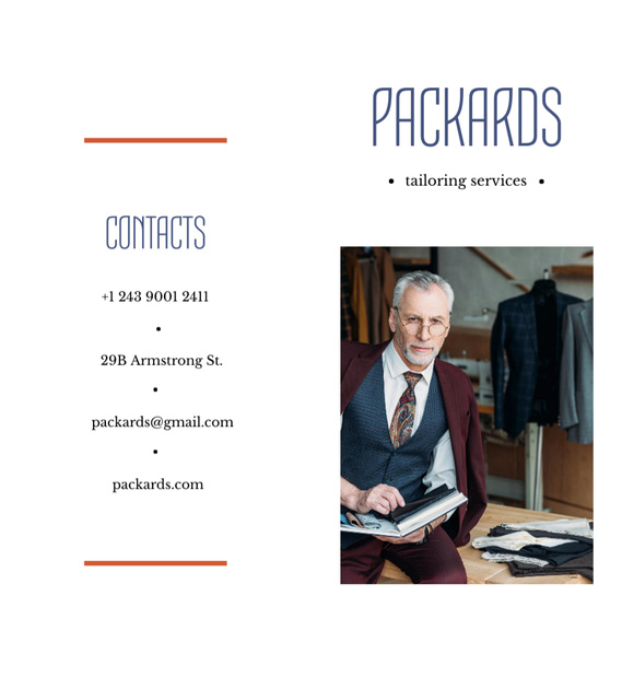 Tailoring Services Offer with Serious Man Brochure 9x8in Bi-fold Design Template