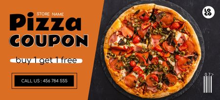 Voucher for Free Fresh Pizza Coupon 3.75x8.25in Design Template