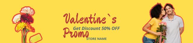 Valentine's Day Sale Ad with Couple in Love Ebay Store Billboard – шаблон для дизайна