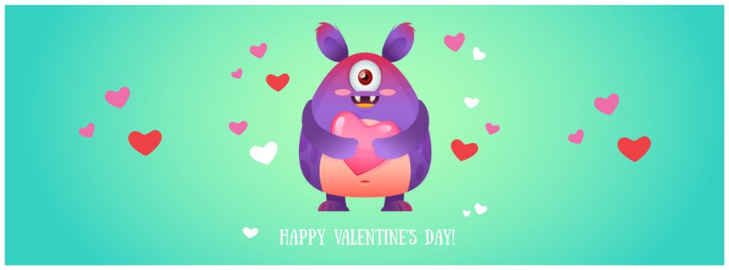 Valentine's Day Greeting with Cute Monster Facebook cover Design Template