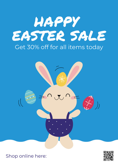 Ontwerpsjabloon van Poster van Cute Bunny and Dyed Eggs on Easter Sale