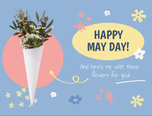 May Day Celebration Announcement with Bouquet of Flowers Postcard 4.2x5.5in Design Template