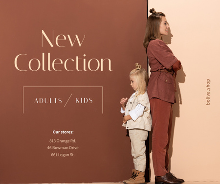 Template di design negozio di moda ad madre con figlia in abiti eleganti Facebook