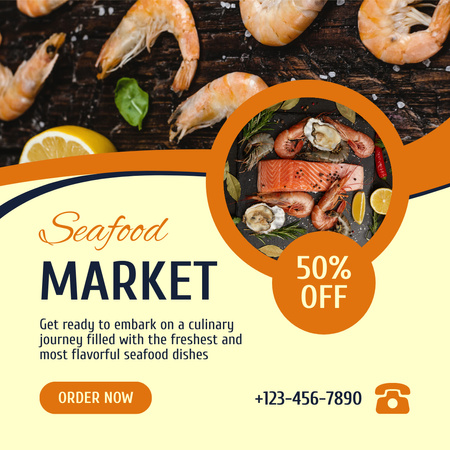 Designvorlage Köstliche Meeresfrüchte auf dem Fischmarkt für Instagram