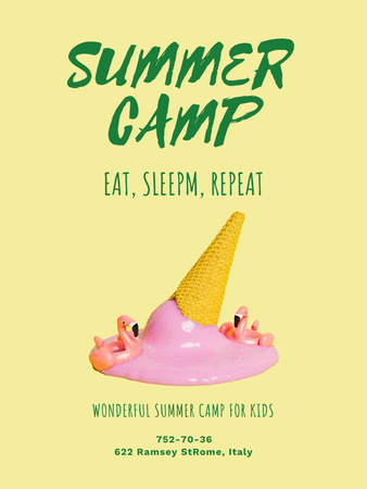 Summer Camp Invitation with Melting Ice Cream Poster US Design Template