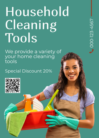 Designvorlage Household Cleaning Tools Sale Green für Flayer