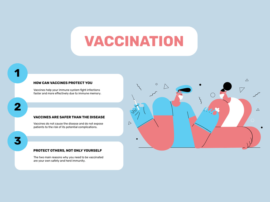 Virus Vaccination Steps Announcement in Blue Poster 18x24in Horizontal Design Template