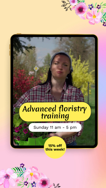 Floristry Training With Discount And Advanced Level Instagram Video Story Šablona návrhu