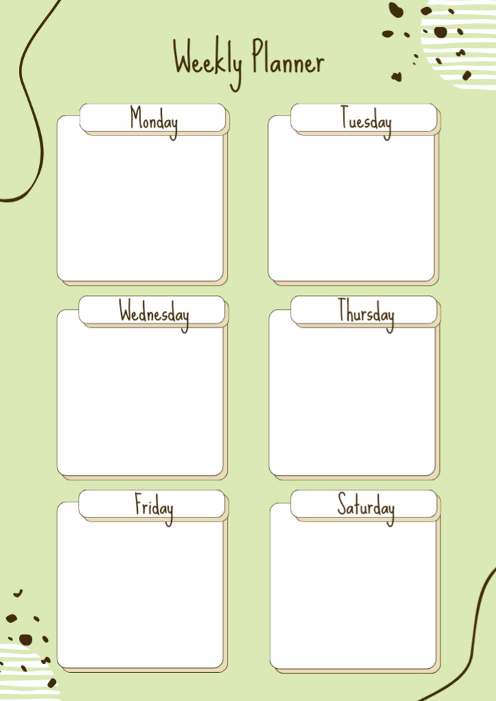 Personal Weekly Planner in Light Green Schedule Planner Tasarım Şablonu
