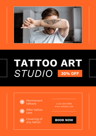 Several Tattoo Art Studio Services With Discount And Booking Poster Design Template