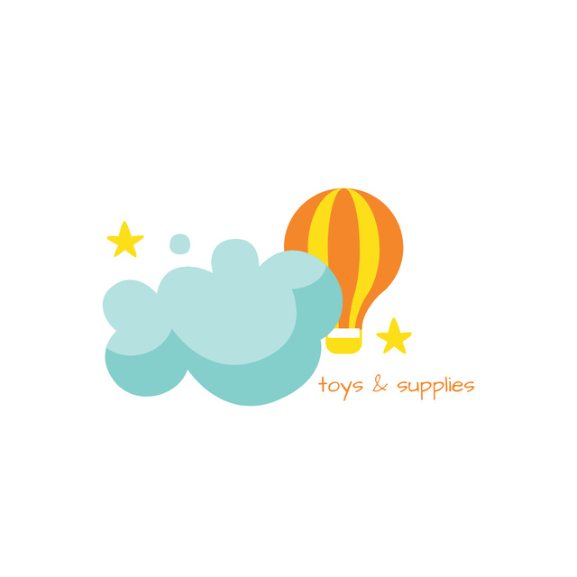 Kids' Supplies Ad with Hot Air Balloon and Cloud Logo Modelo de Design