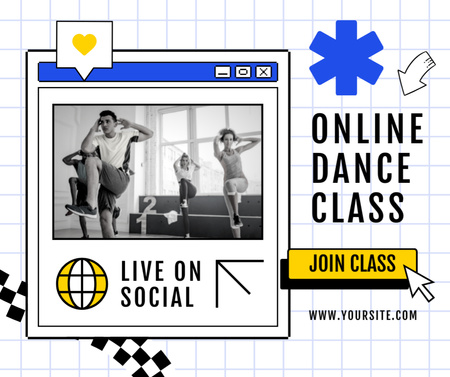 Anúncio de aula de dança online com pessoas no estúdio Facebook Modelo de Design