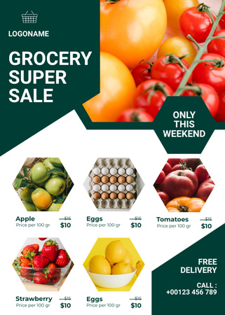 Announcement Of Sale Offer In Grocery Shop With Delivery Flayer Design Template