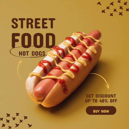 Street Food Ad with Discount on Hot Dogs Instagram Πρότυπο σχεδίασης