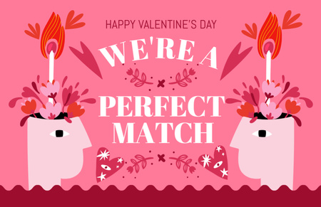 Congrats on Valentine's Day With Perfect Match In Pink Thank You Card 5.5x8.5in Design Template