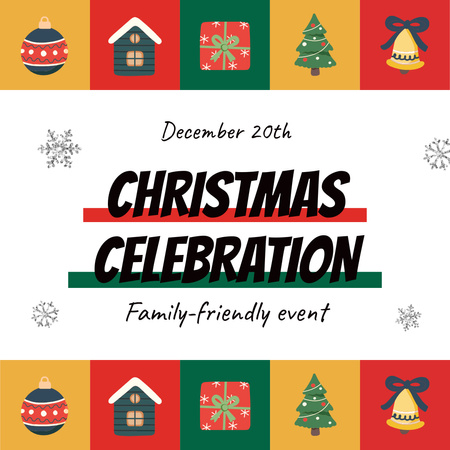 Christmas Holiday Celebration with Bright Colorful Illustration Animated Post Design Template