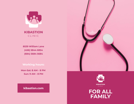 Family Medical Center Services Ad in Pink Brochure 8.5x11in Bi-fold tervezősablon