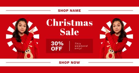 Girl in Cute Sweater for Christmas Offer Facebook AD Design Template