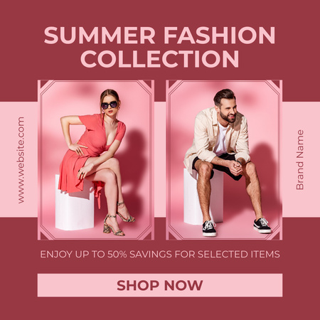 Summer Fashion Collection -tarjous punaisella Instagram Design Template