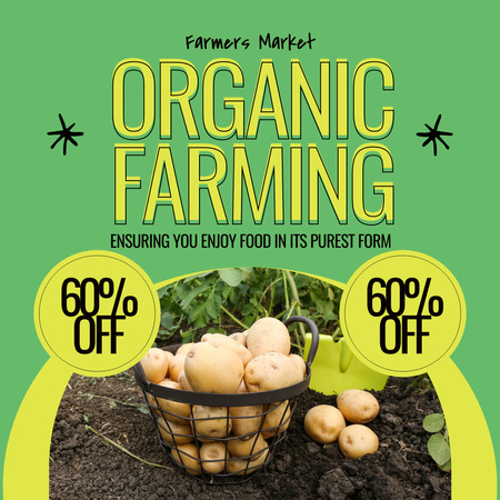 Предлагайте скидки на органические фермерские продукты на зеленом Instagram – шаблон для дизайна