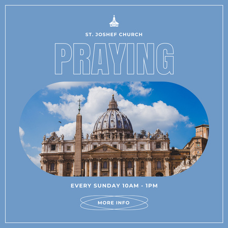 Praying in Church Announcement with Beautiful Cathedral Instagram Design Template