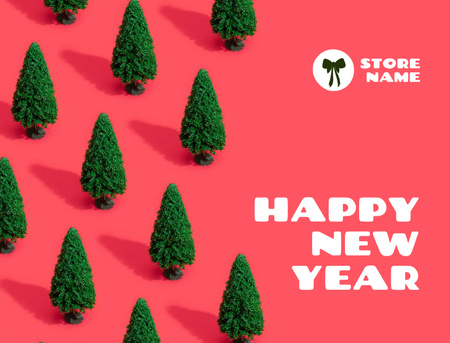 Saudação de feriado de ano novo com árvores festivas Postcard 4.2x5.5in Modelo de Design