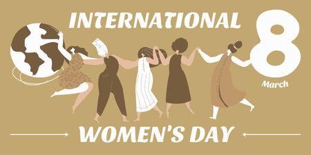 Kansainvälinen naistenpäivä naisten kanssa kädestä Twitter Design Template