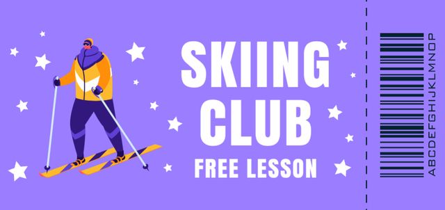 Skiing Club Advertisement with Skier Coupon Din Large Modelo de Design