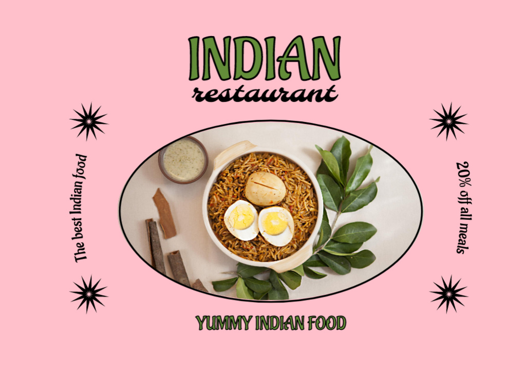 Template di design Indian Restaurant Ad with Delicious Dish Flyer A5 Horizontal