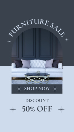Furniture Sale Ad with Sofa in Living Room Instagram Story Modelo de Design