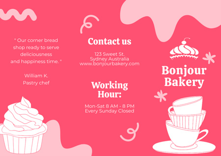 Plantilla de diseño de Anuncio rosa brillante simple de panadería Brochure 