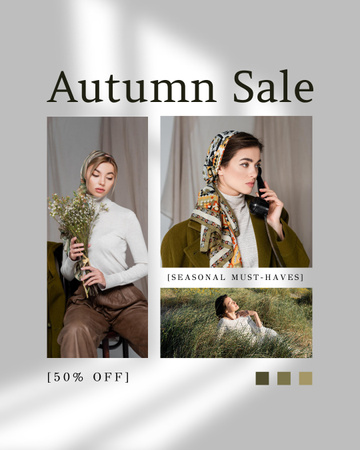 Designvorlage Autumn Fashion Sale Announcement with Stylish Models für Instagram Post Vertical
